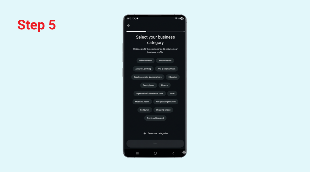 WhatsApp business category